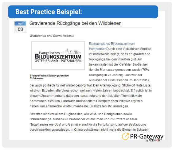 Ein Beispiel aus der Online-PR: Pressemitteilungen zum Weltbienentag