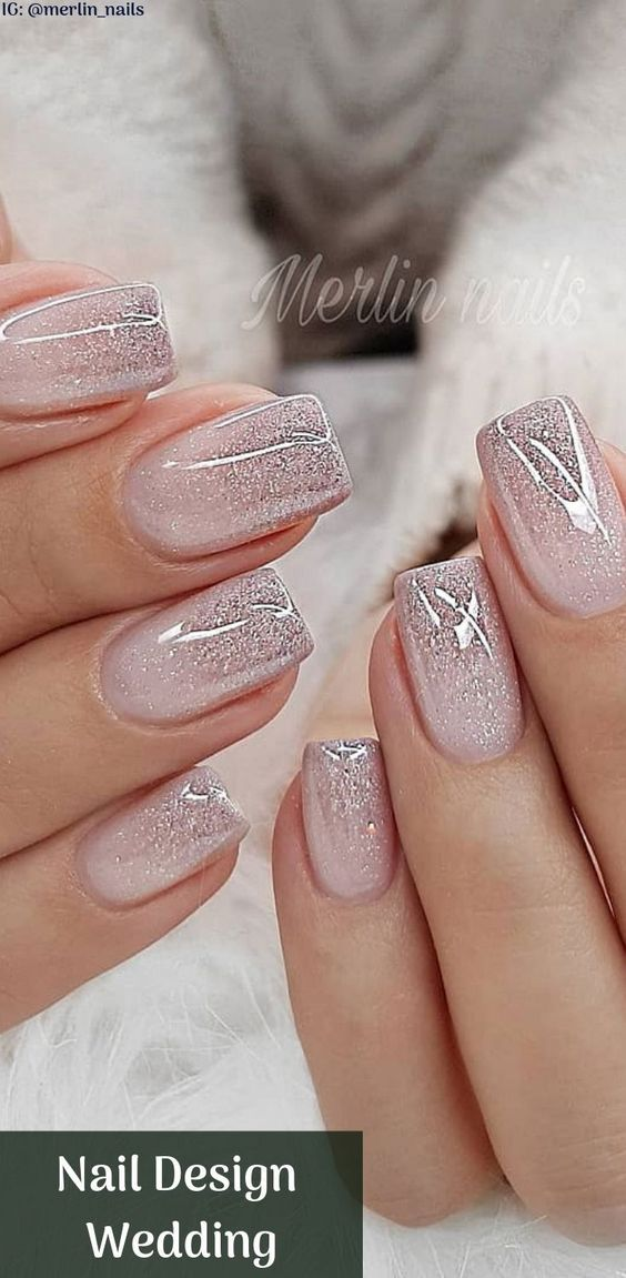 glossy silver nails for wedding bride