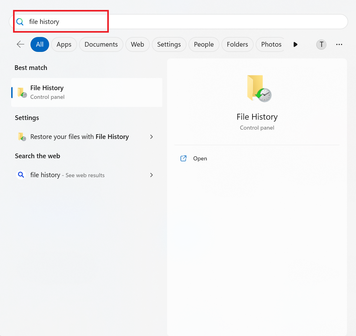 use File History to recover with a Backup