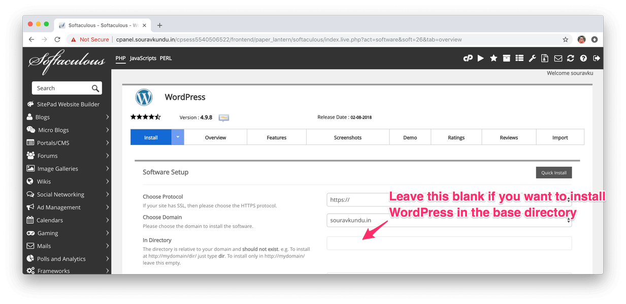 cài đặt wordpress với cpanel mềm 3 cài đặt thông tin vị trí-2