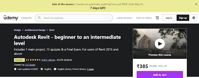 Autodesk Revit – beginner to an intermediate level by Udemy