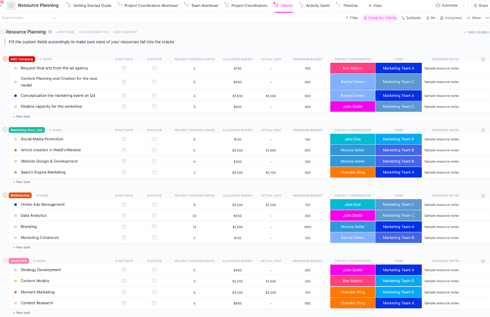 Capacity Planning List Template by ClickUp
