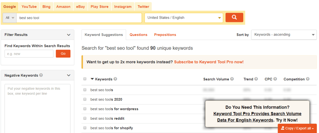 keyword.io data keyword tool