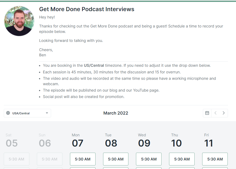 Podcast booking page
