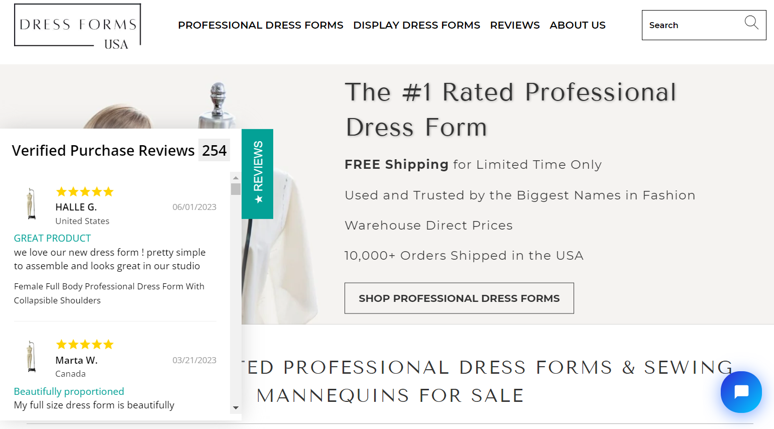 Dress Forms USA ecommerce copywriting example