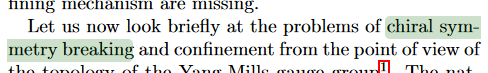 Cropped screenshot of a paragraph of text in a pdf paper. The words "chiral symmetry breaking" are highlighted in green.