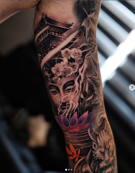 Delightful Buddha Tattoo Design Full Sleeve
