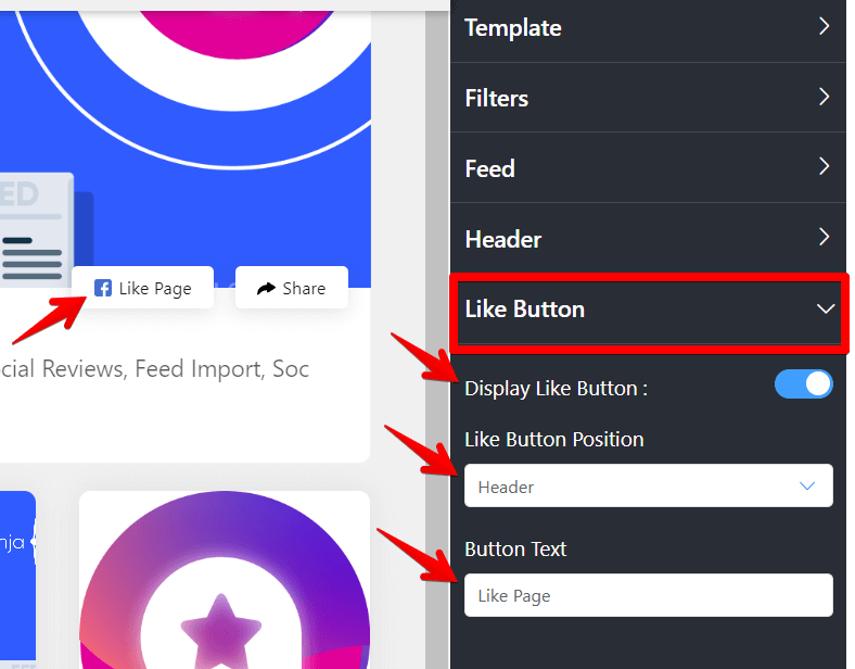 Facebook album feed setting- Like Button