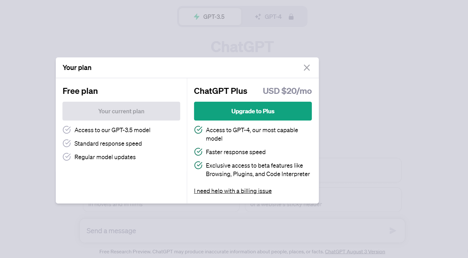 Bard VS ChatGPT: ChatGPT Pricing