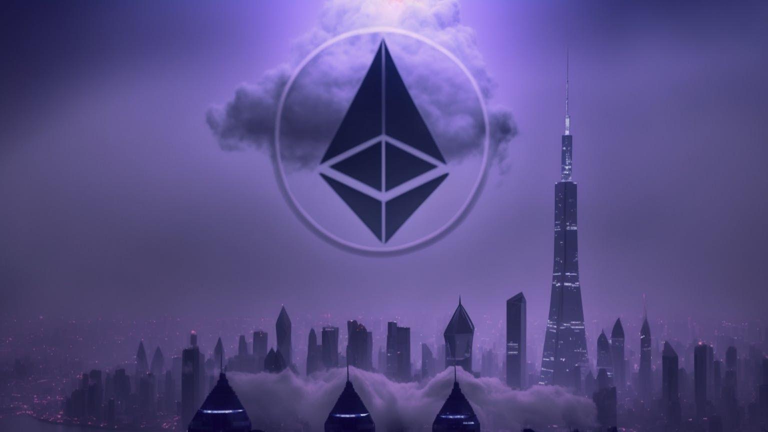 Ethereum logo over Shanghai City