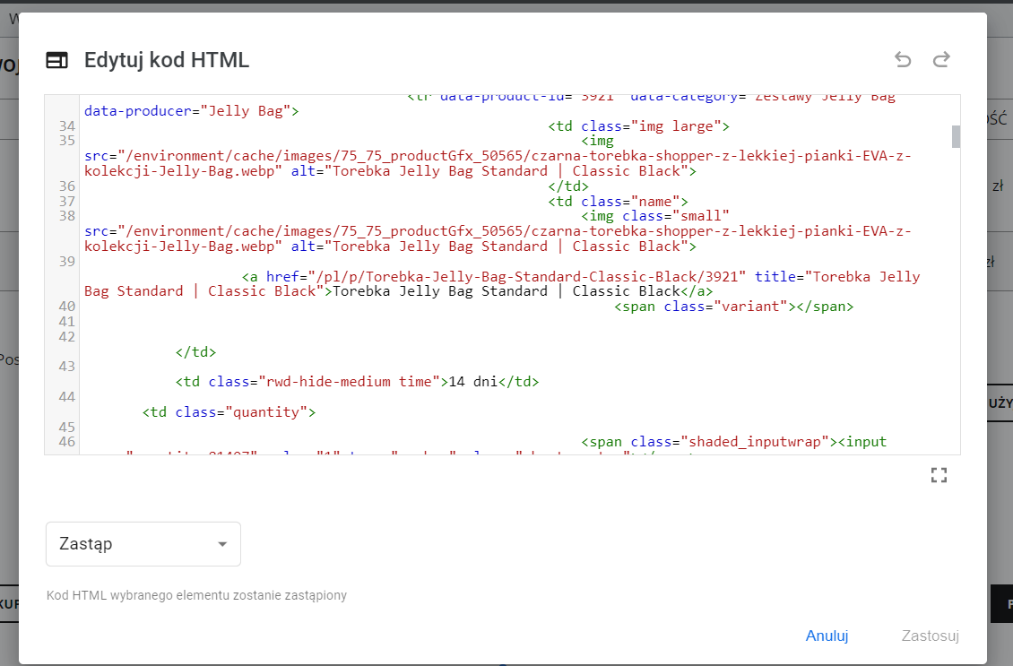 Edycja kodu HTML w Google Optimize