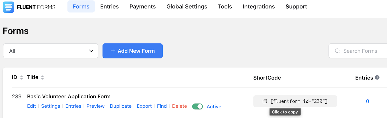 shortcode, fluent forms, publish form