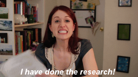 customer behavior analysis - GIF of angry woman holding up paperwork "I have done the research!"