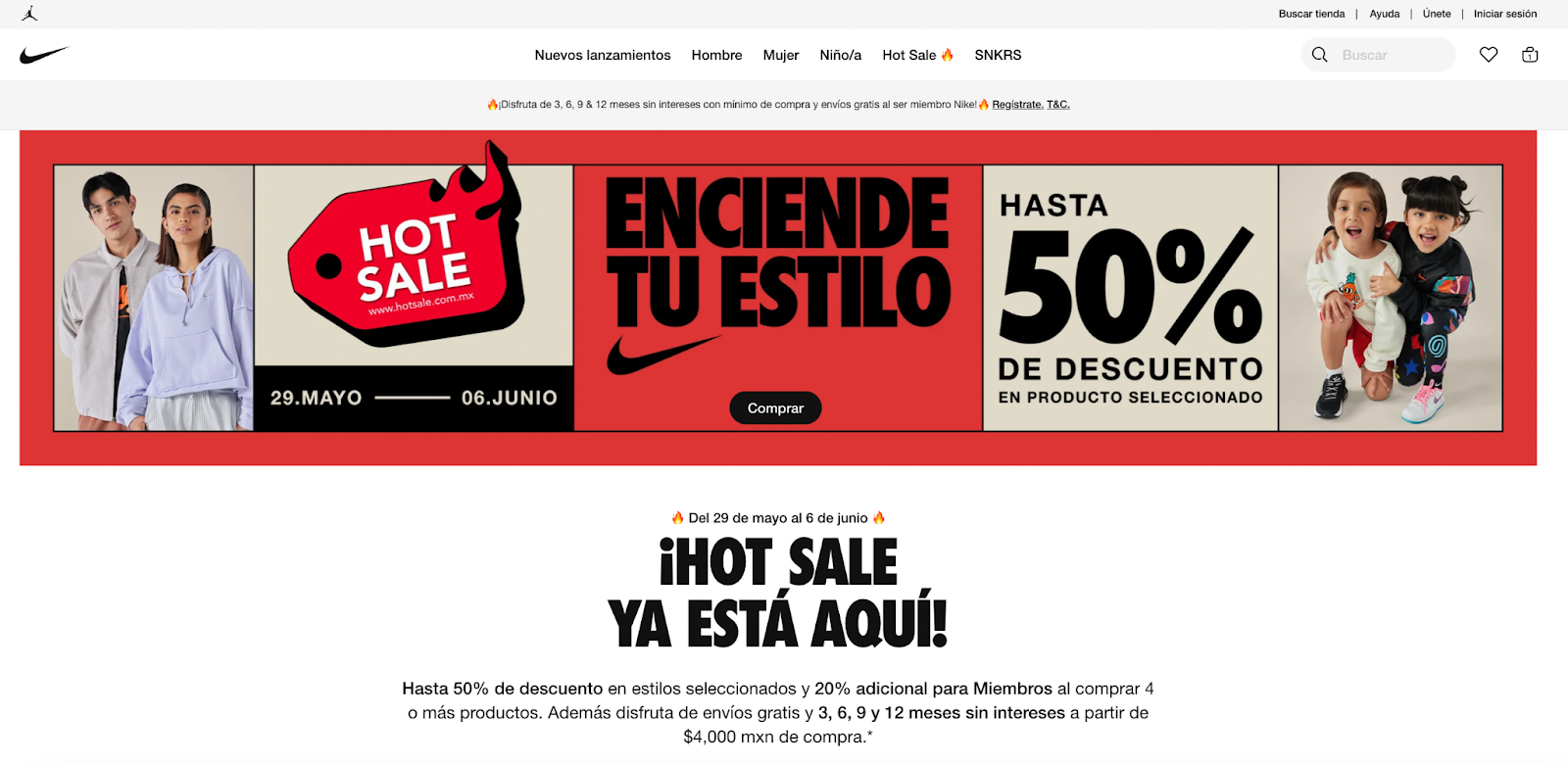 screenshot showing nike landing page for mexico for global ecommerce and localized product pages