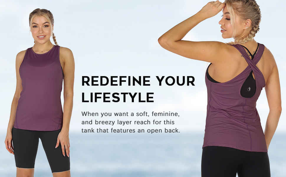 Open back yoga tops workout tank tops