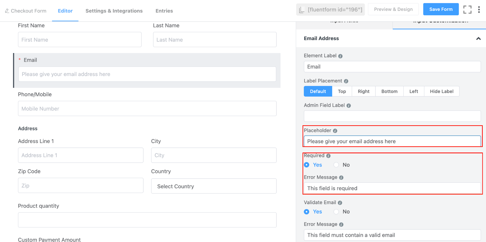 Fluent Forms' form editor