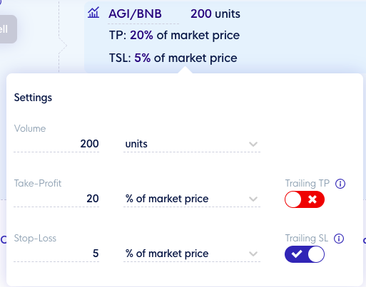 Stop loss setting on CLEO.one