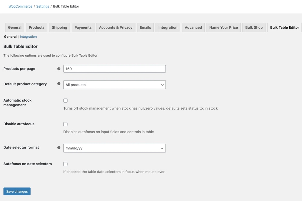 Editor de tabela em massa por configurações de consórcio