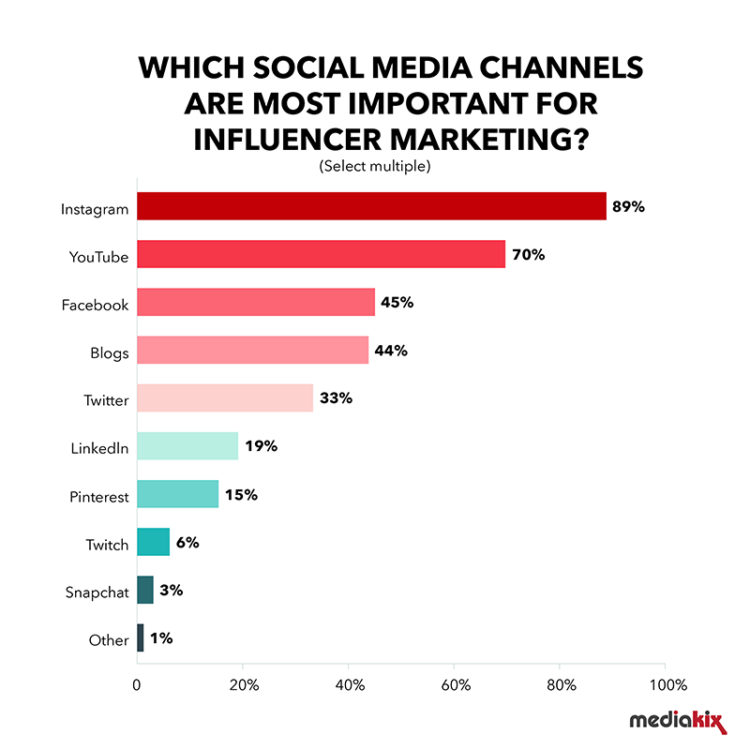 Top channels for Influencer Marketing (Credit)