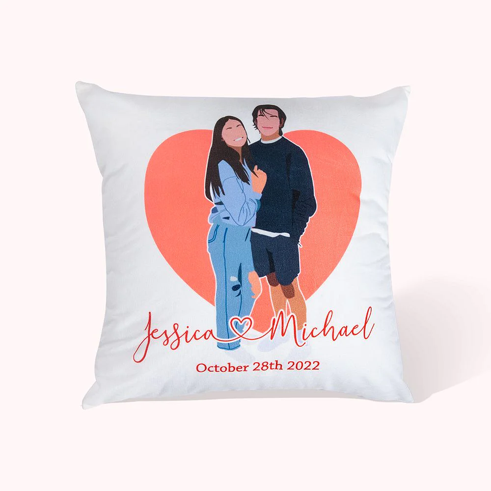 Personalized Faceless Portrait Couple Anniversary Cushion Throw Pillow Cover