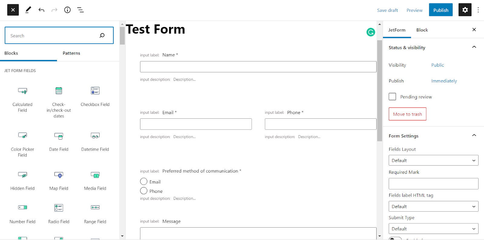 creating form with JetFormBuilder