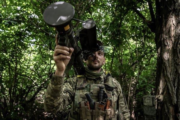 A Ukrainian soldier with a Stinger missile in the Donetsk region in May.