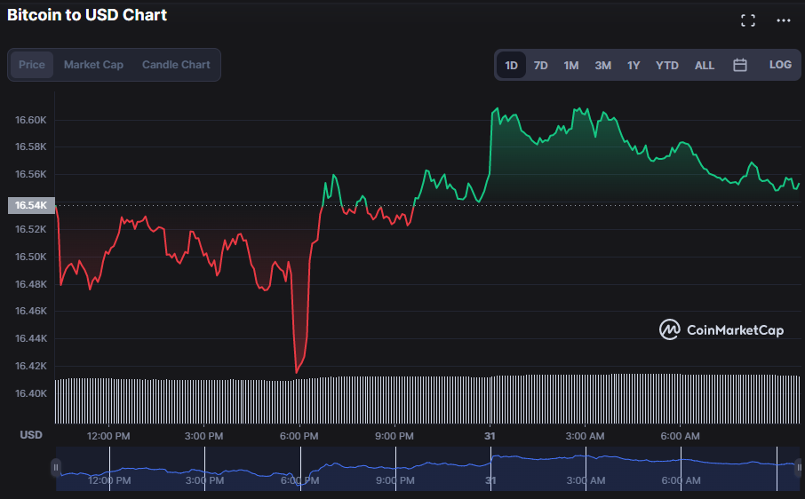 Gráfico de preços BTC/USD 24 horas (fonte: CoinMarketCap)