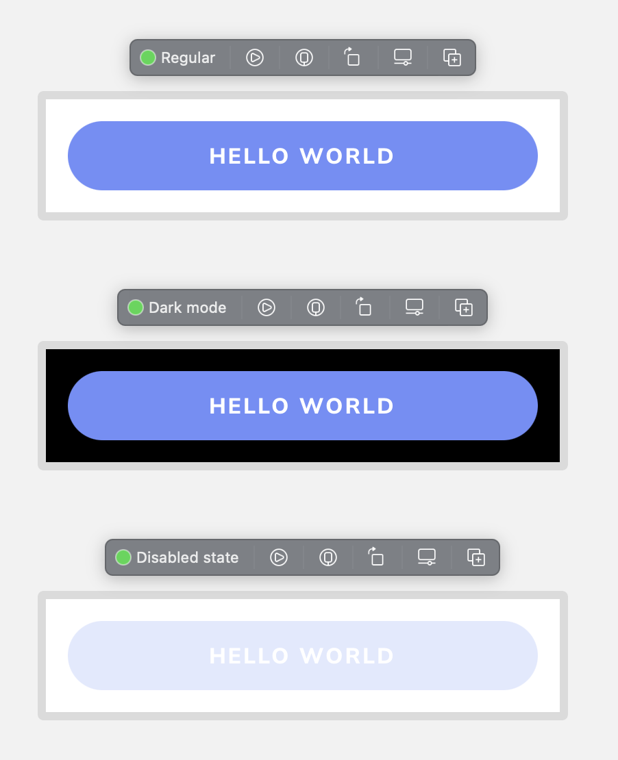 Examples of buttons different states and configurations.