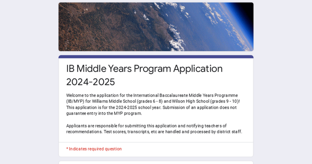 IB Middle Years Program Application 2019-2020 