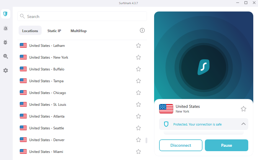 Surfshark connected to New York Server