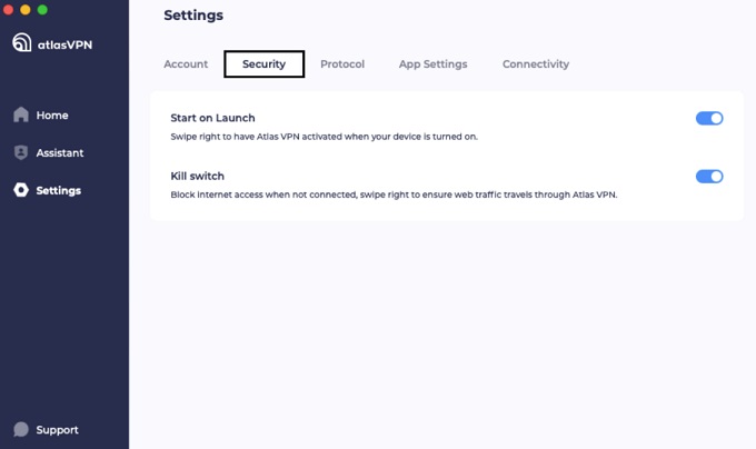 AtlasVPN security settings