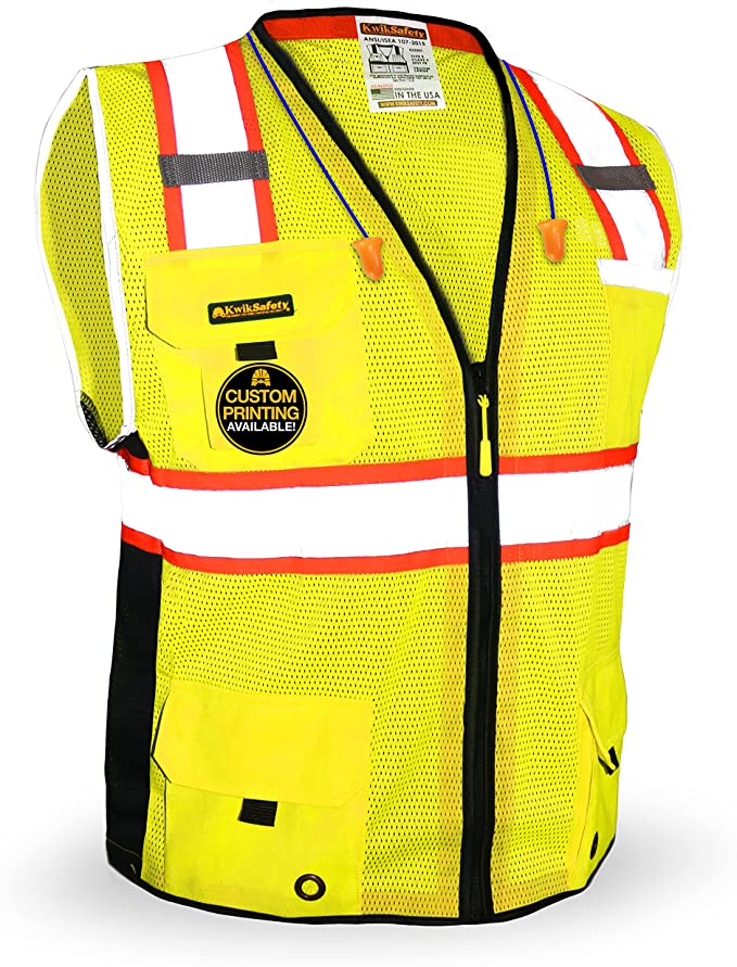 KwikSafety BIG KAHUNA Safety Vest (Base & Limited Edition Designs) - 11 Pockets - Yellow & Orange - Sizes Small to 3XL