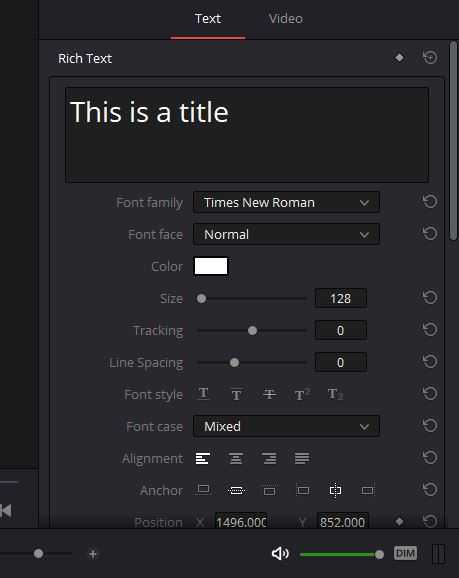 changing the text settings davinci resolve
