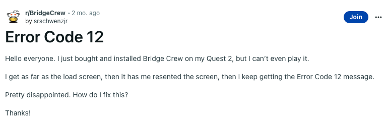 Star Trek Bridge Crew Error Code 12 On Oculus Quest