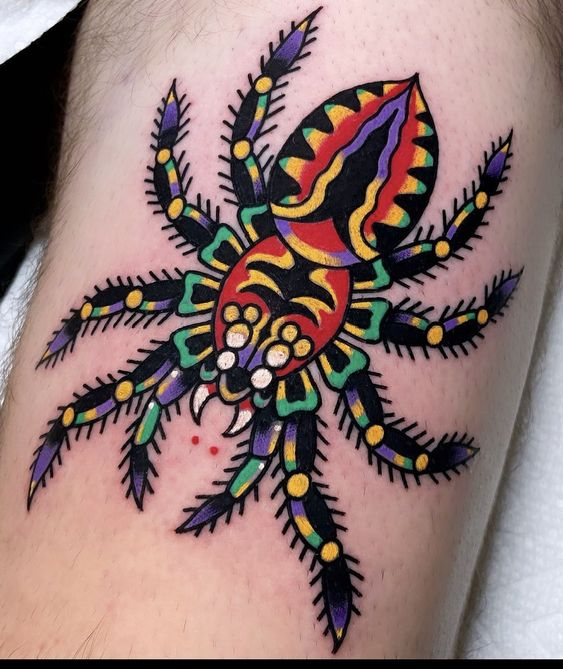 Close up look at the tarantula colorful spider tattoo
