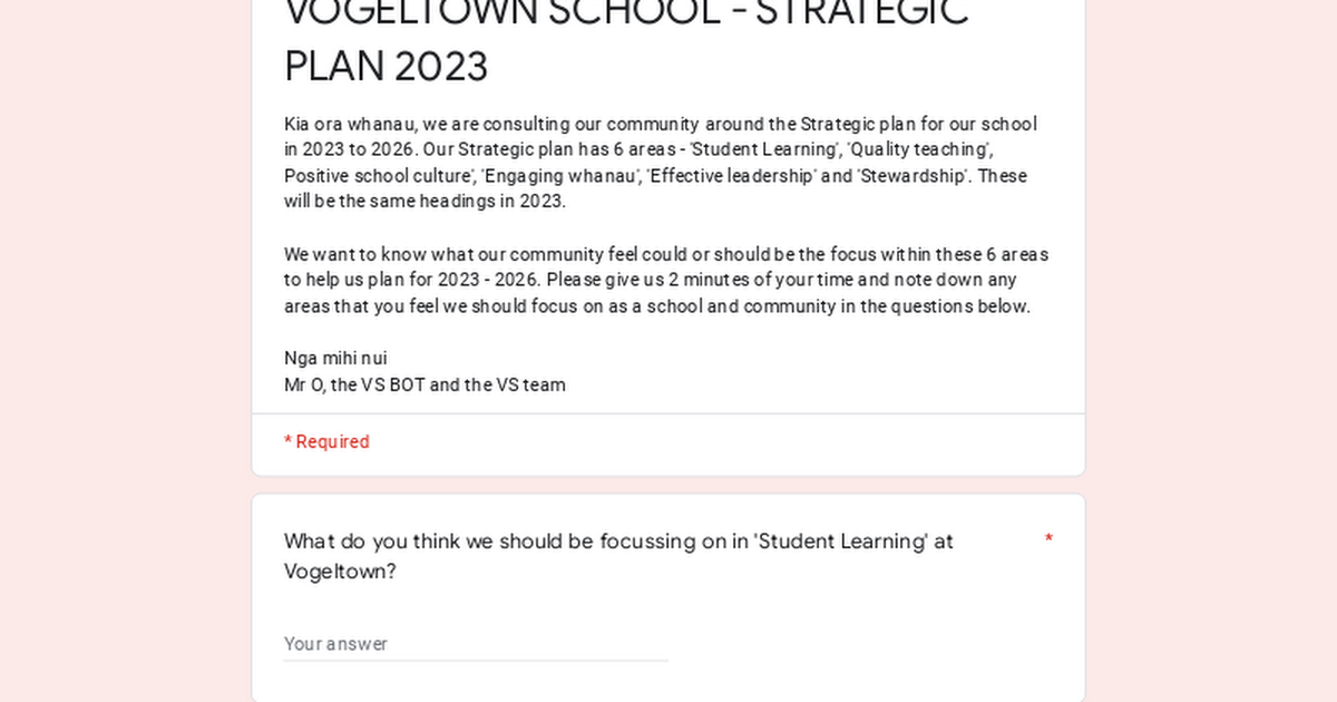VOGELTOWN SCHOOL - STRATEGIC PLAN 2023
