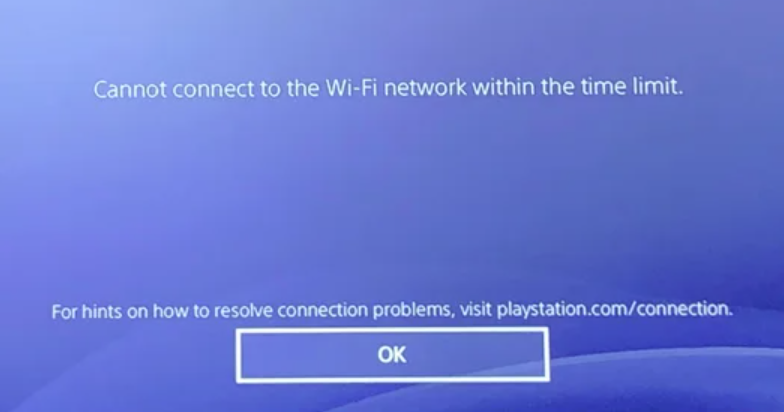 Cannot connect to the WiFi network within the time limit PS4 and PS5 error