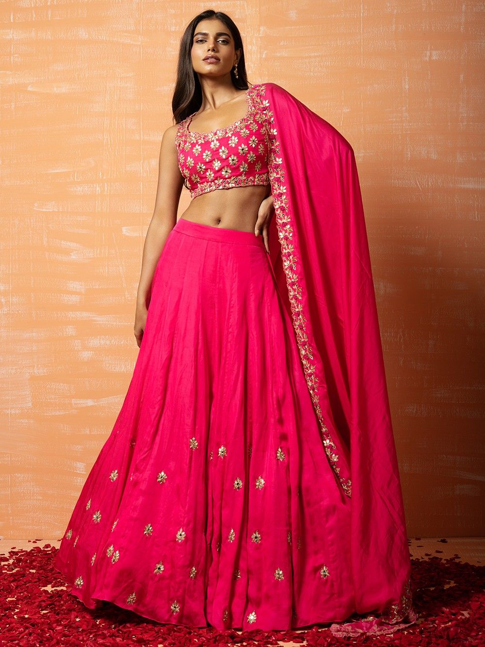 the loom - Pink Hand Embroidered Modal Silk Lehenga