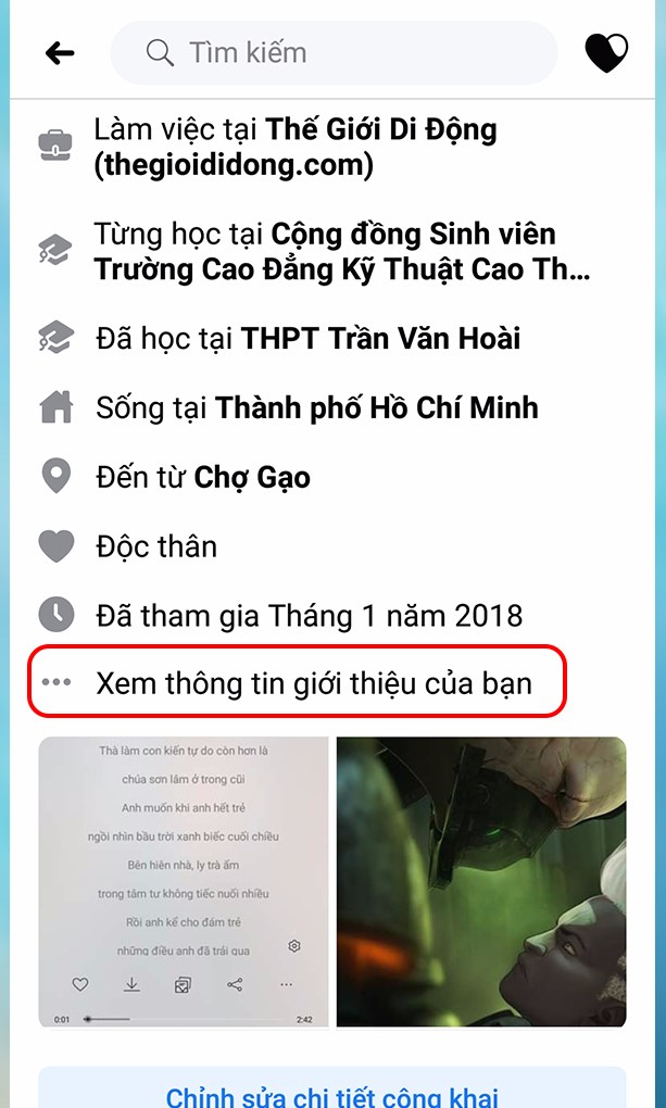 Bước 2: Nhấn vào Xem thông tin giới thiệu của bạn