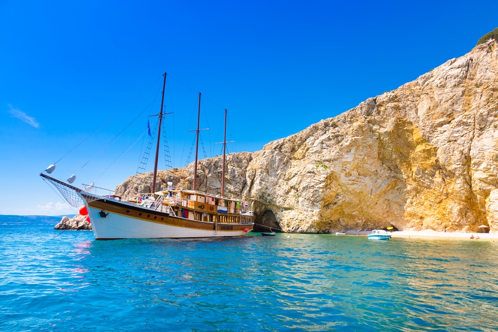 Vintage sailing boat in Krk