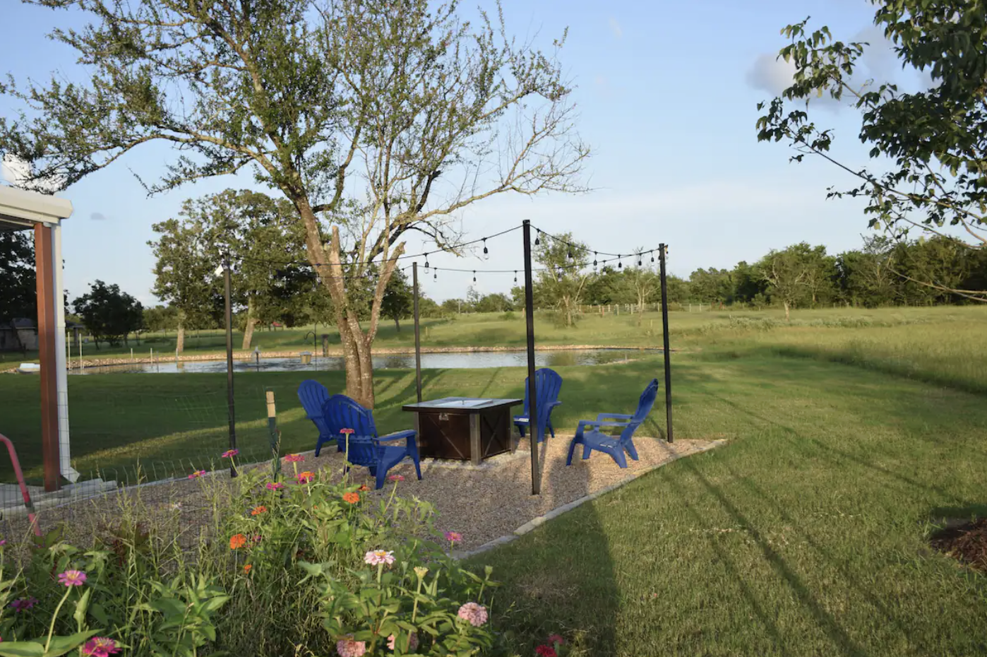 Peaceful outdoor space of Bryan-College Station Barndominium by Bryan and Sonja