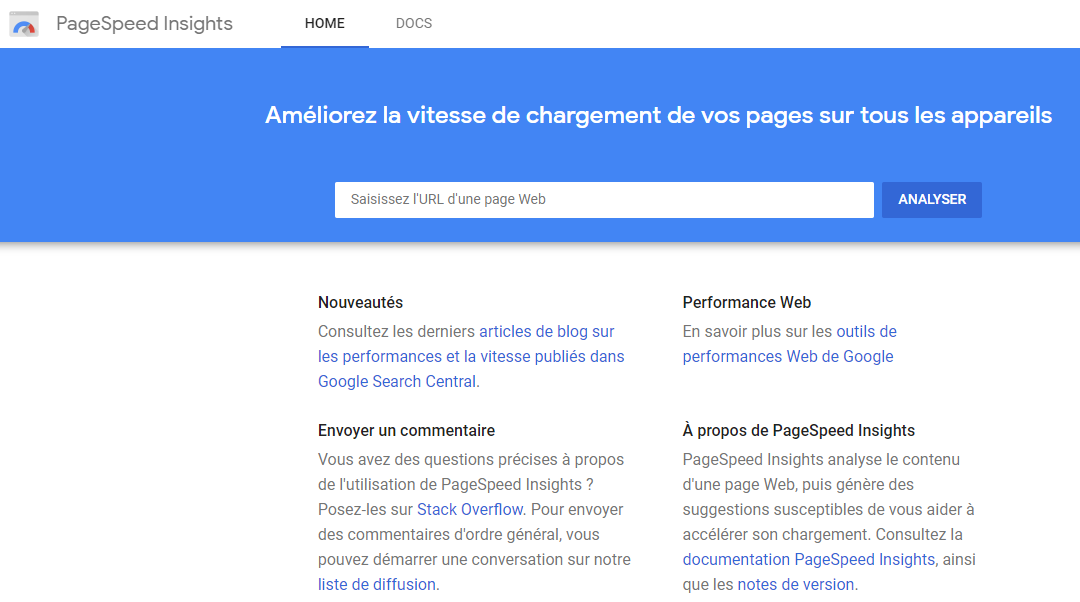 Outils SEO gratuit : PageSpeed Insights