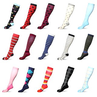 pregnant women can choose from all kinds of designs and colors of compression socks (stripes, heart patterns, pink, white, etc.)