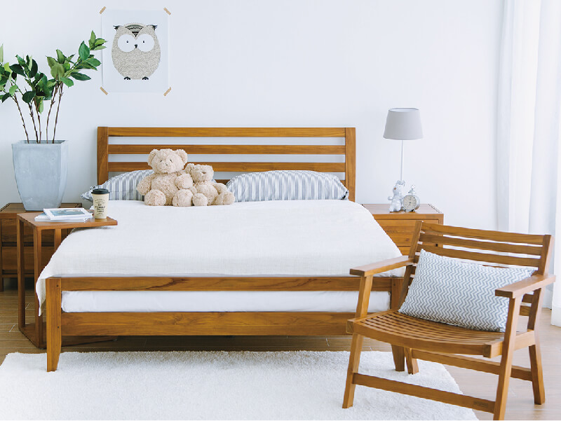 實木家具推薦TOP2-詩肯柚木-床架、儲物櫃、寢室布置。 