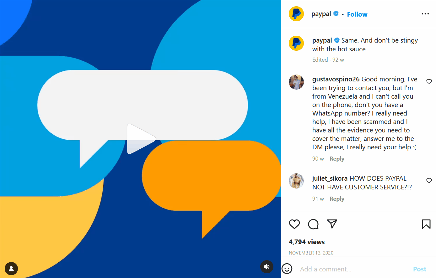 A promotional GIF posted to PayPal's Instagram account.
