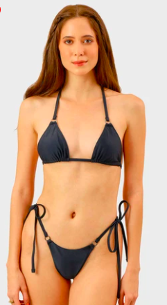 black bikini with ring and tie details