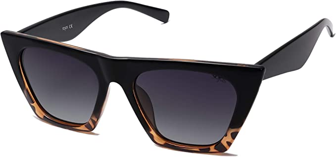 Sunglasses with a unique trapezoid shape.