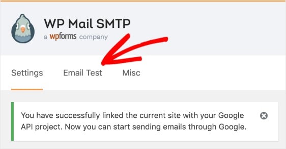 configuración SMTP de WP Mail y se mostrará un mensaje de éxito