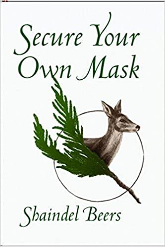 Cover of "Secure Your Own Mask" by Shaindel Beers: drawing of a deer head and pine branch over a circle.