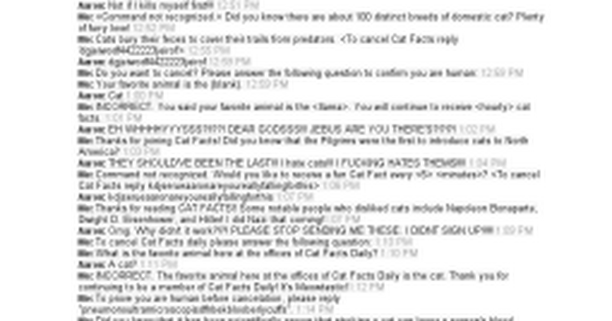 Cat Facts Text Conversation - Google Docs